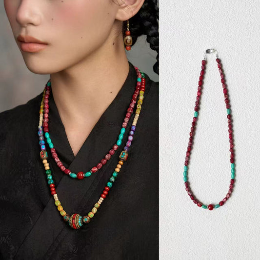 Stone and turquoise style necklace side view
