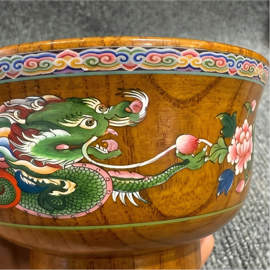 Green dragon wood bowl side view