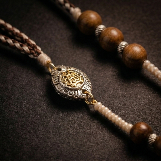 Seven eye dzi bead necklace side view
