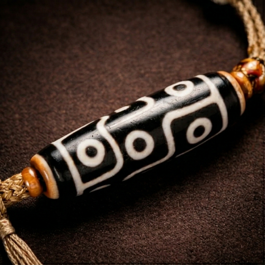 Nine eye dzi bead necklace side view