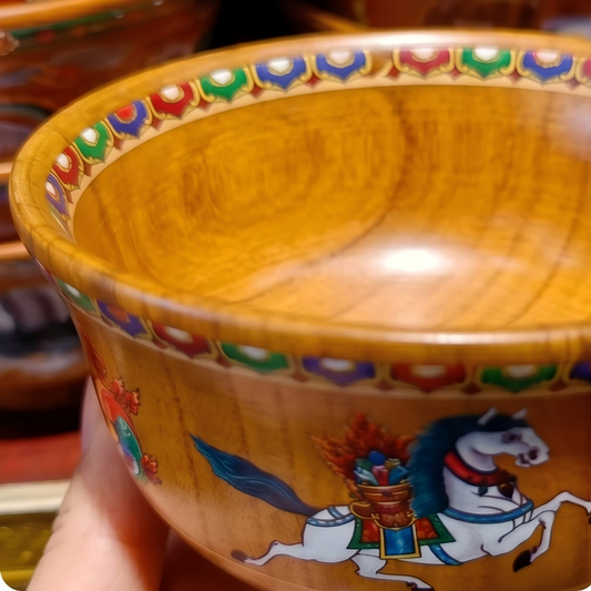Flying horse painted wood bowl side view