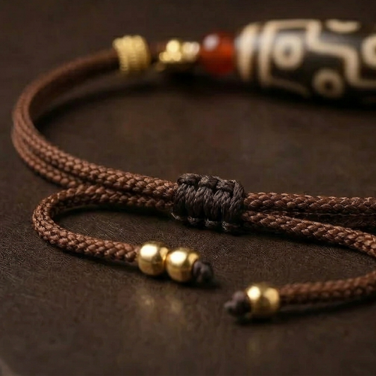 Nine eye dzi bead necklace side view
