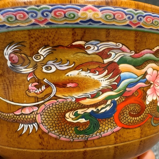 Yellow dragon wood bowl side view