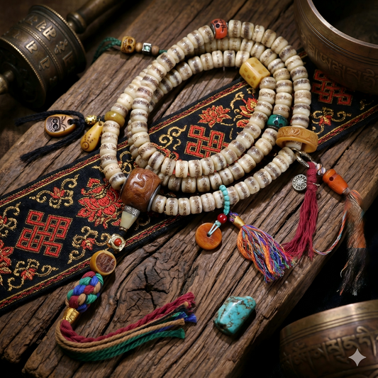 Collector grade Tibetan yak leg bone 108 mala main view