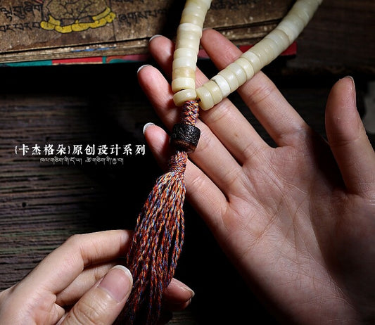 Yak bone and horn mala beads side view