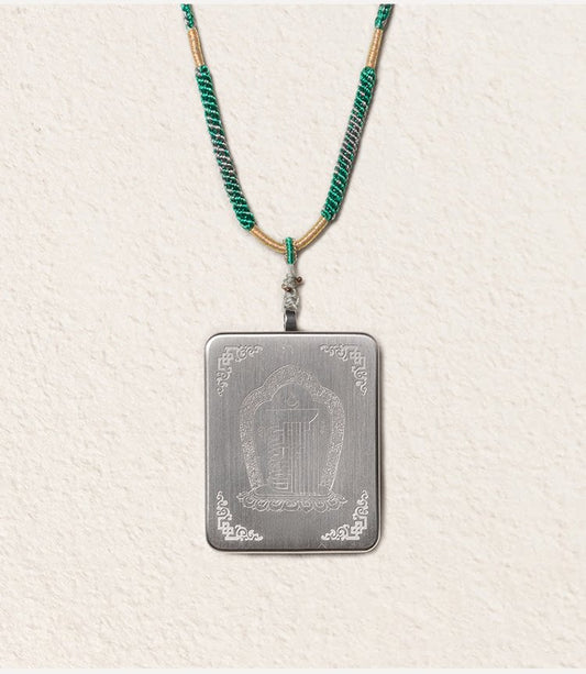 Green Tara thangka pendant necklace side view