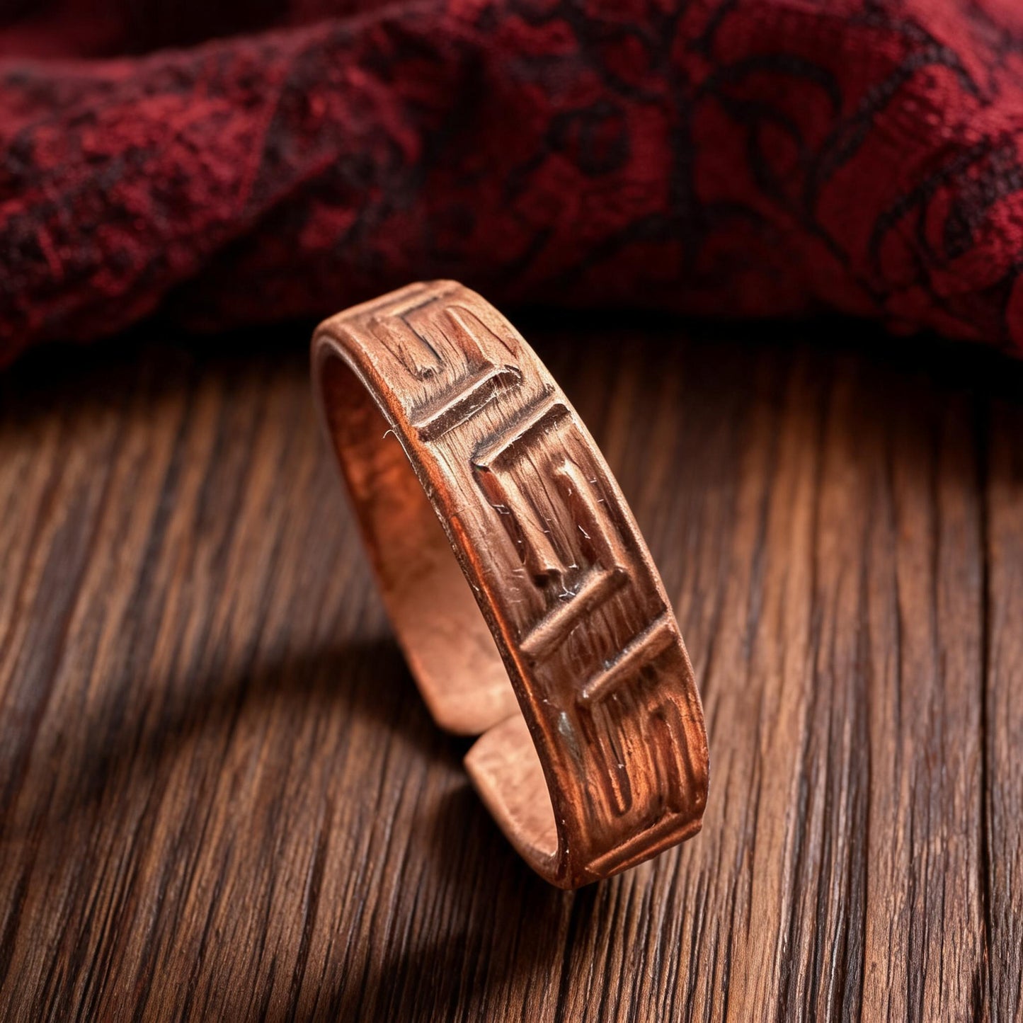 Geometric Mantra Copper Open Ring proportional wearing view
