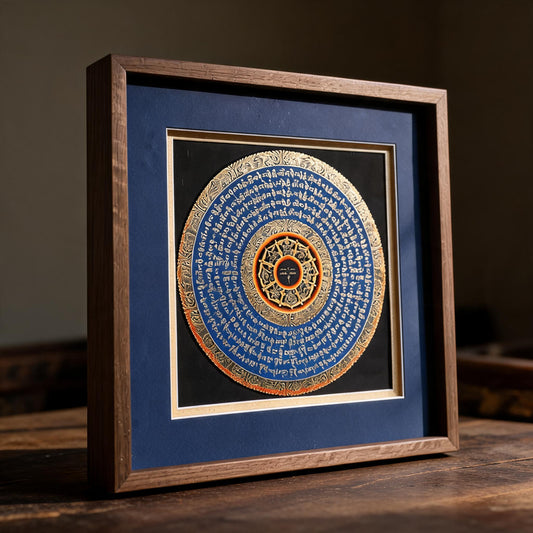 Avalokiteshvara Six-Syllable Mantra Mandala Hand-Painted Thangka three-quarter view