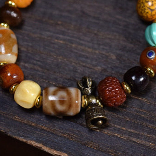 Handcrafted Bone Dzi-Style Mixed-Bead Bracelet - dzi style bone detail