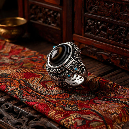 Garuda Dzi S925 silver ring side profile