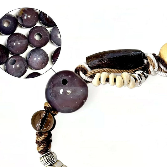 Deep Purple Large-Bead Agate Braided Bracelet bead detail