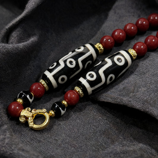 Design D dzi bead pendant detail close-up
