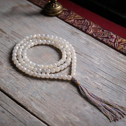 Handcrafted Mother-of-Pearl 108 & 27-Bead Mala Collection - Tibetan Spirit · 7×6 mm · 108 Beads · Multicolor-Gold Tassel - front hero view