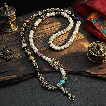 Om Mani Padme Hum amulet dzi bead bodhi seed necklace main view
