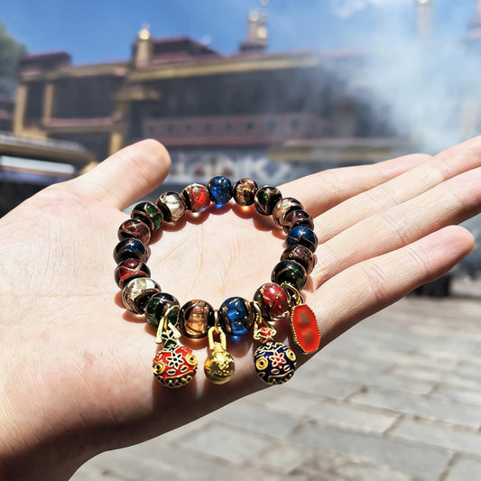Zhaxi incense ash glazed bead bracelet with fortune beasts main view