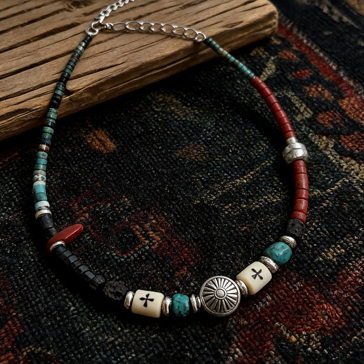 Navajo Inspired Natural Stone and Bone Beaded Necklace