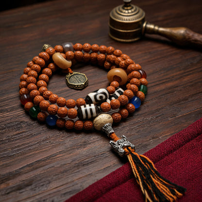 Handcrafted Rudraksha 108-Bead Mala Collection - Scripture Clasp · Without Counters - three-quarter view
