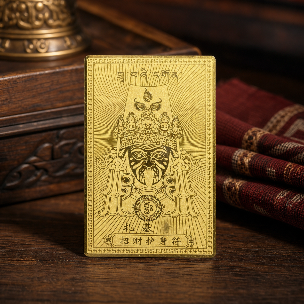 Front view of Zaki Lhamo gold pocket card