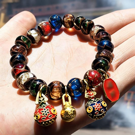 Zhaxi bracelet glazed bead texture and gold inclusion detail