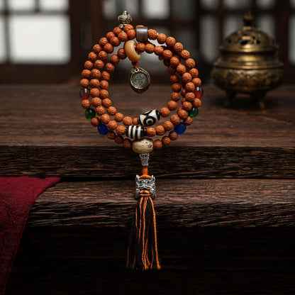 Handcrafted Rudraksha 108-Bead Mala Collection - Scripture Clasp · Without Counters - material and construction detail