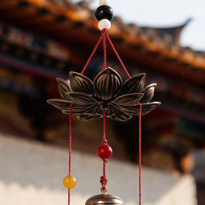 Tibetan wind chime lotus cap top and cord detail