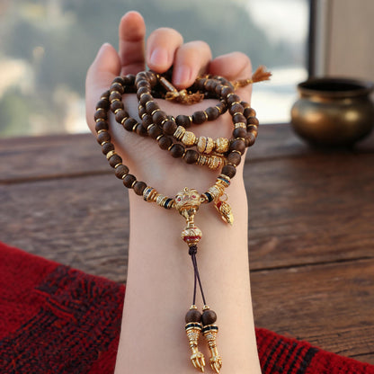 Handcrafted Agarwood & Clear Quartz Multi-Wrap Mala - Agarwood Vajra Style - scale-use view