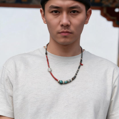 Navajo inspired natural stone necklace model wearing