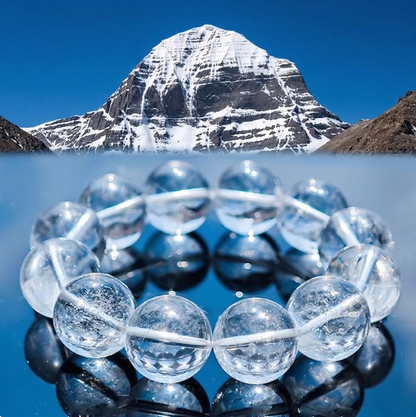 Clear quartz bracelet photographed before Mount Kailash