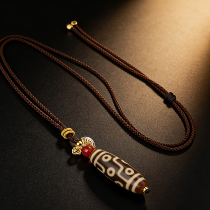 Handmade nine eye dzi bead necklace with colored glaze beads main view