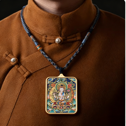 Four Arm Guanyin thangka pendant side view