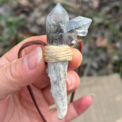 Tibetan farmed antler crystal necklace main view