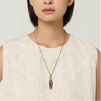 Gold plated dzi bead necklace full view