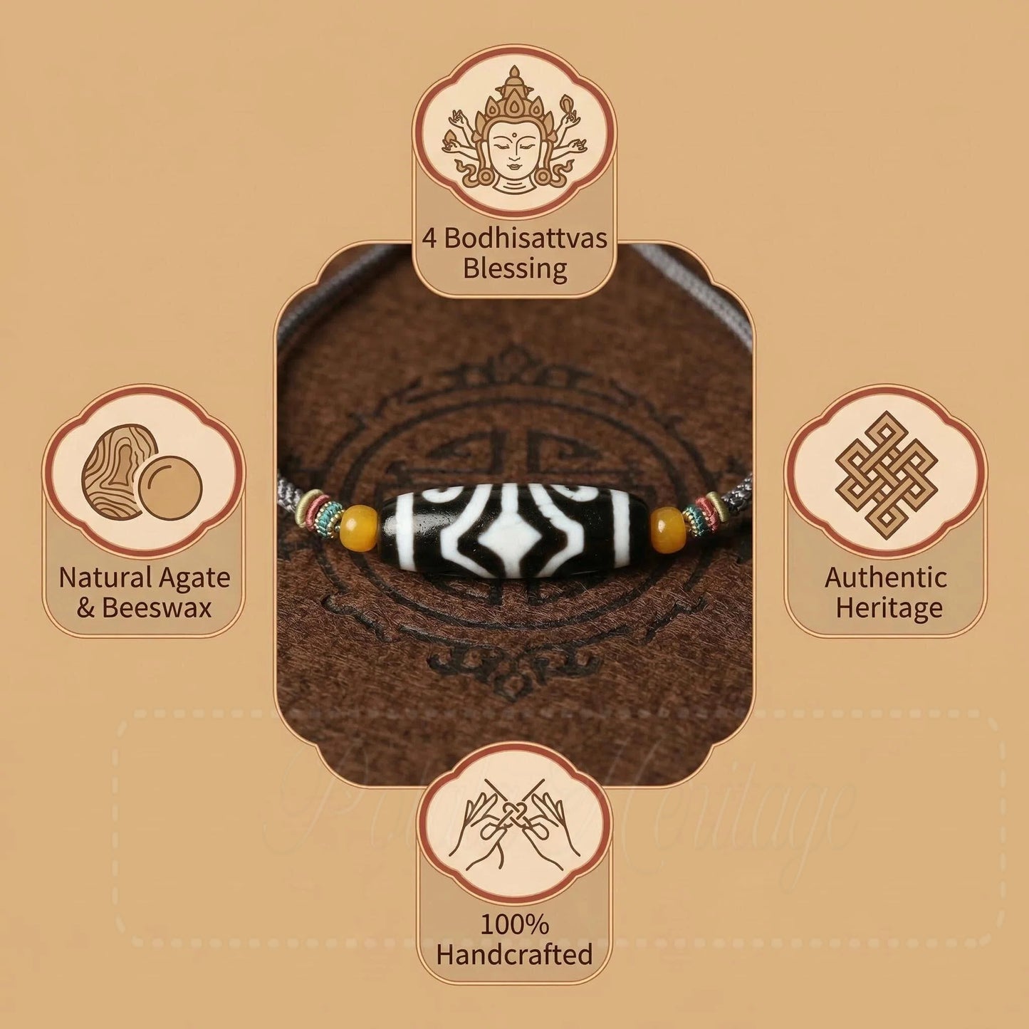 Four eye dzi bead necklace product angle