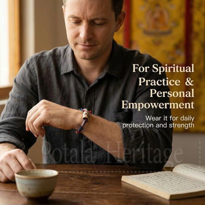 Potala Karma braided dzi bracelet display view