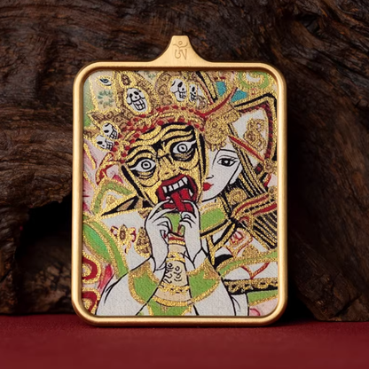 Past Present hand painted thangka pendant No 3 main view
