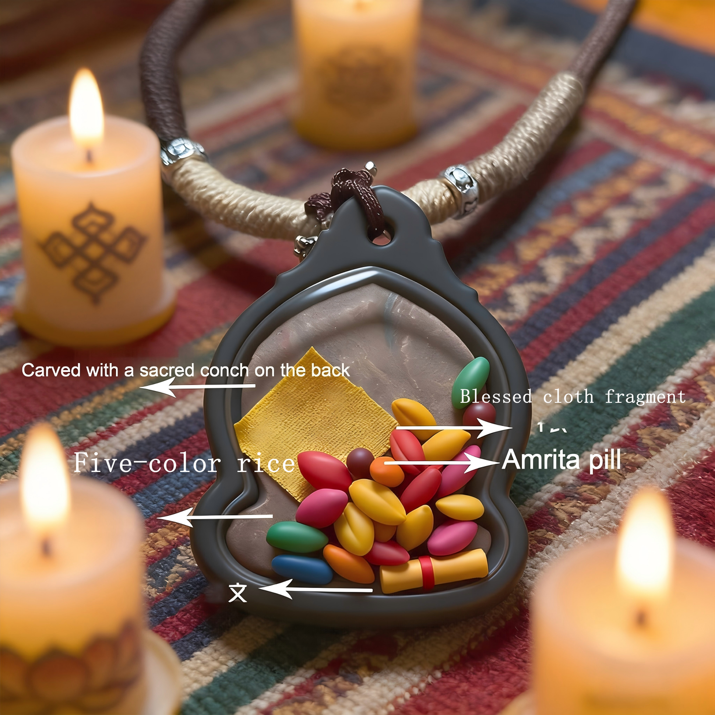 Hand painted Black Jambhala pendant detail