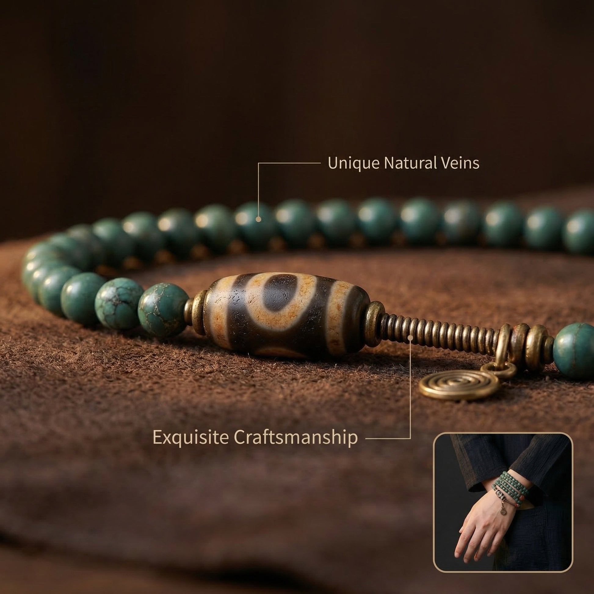 Dzi bead bracelet necklace detail