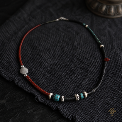Potala Karma Navajo stone and volcanic bead necklace front hero view