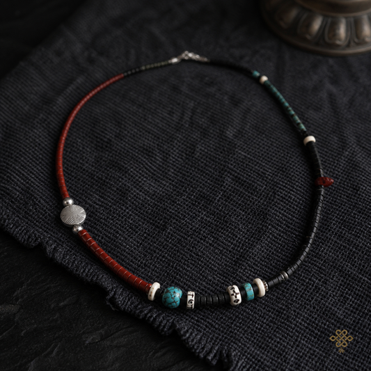 Potala Karma Navajo stone and volcanic bead necklace front hero view