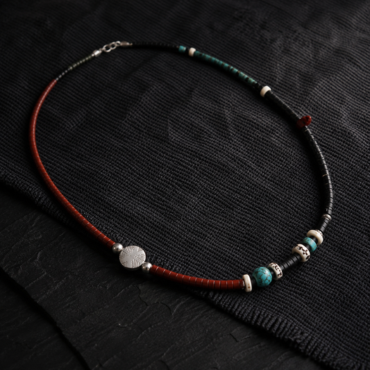 Navajo stone and volcanic bead necklace three-quarter view