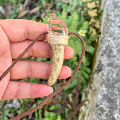 One of a kind antler necklace on display