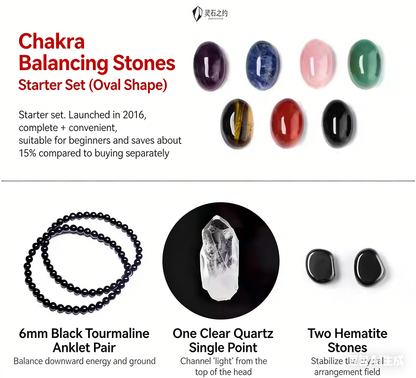 Oval 7 Chakra crystal stones set