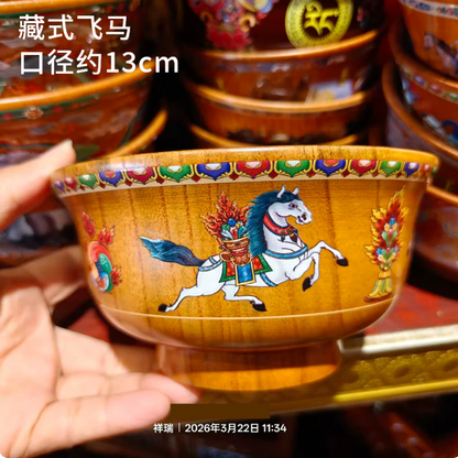 Hand painted Tibetan flying horse wood bowl main view