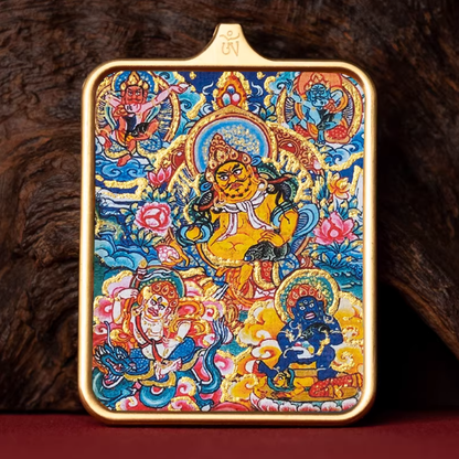 Five Wealth Gods hand painted thangka pendant main view