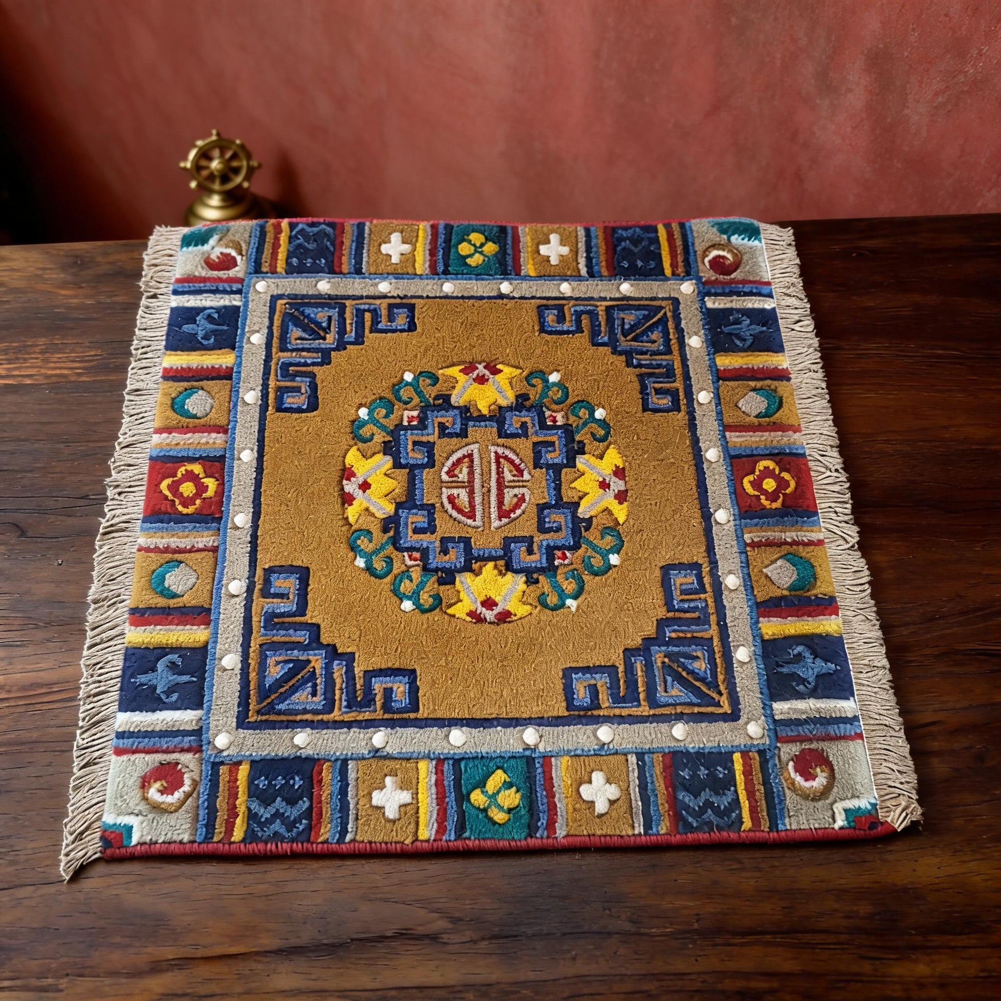 Pulu Floral · Golden Yellow handwoven Tibetan wool seat cushion