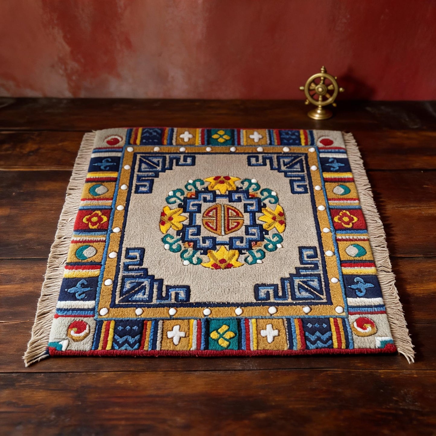 Pulu Floral · Gray Camel handwoven Tibetan wool seat cushion