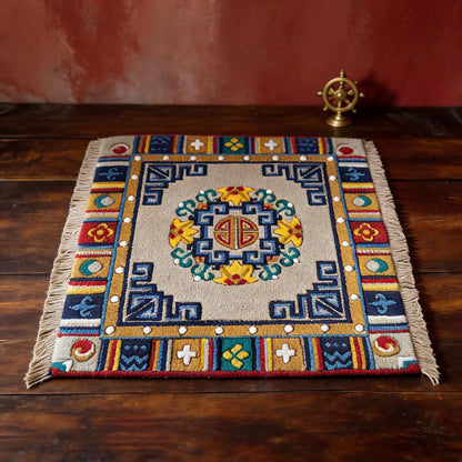 Pulu Floral · Gray Camel handwoven Tibetan wool seat cushion