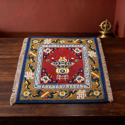 Treasure Vase · Vermilion handwoven Tibetan wool seat cushion