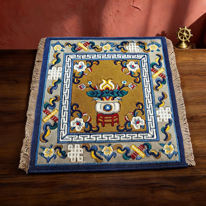 Treasure Vase · Golden Yellow handwoven Tibetan wool seat cushion