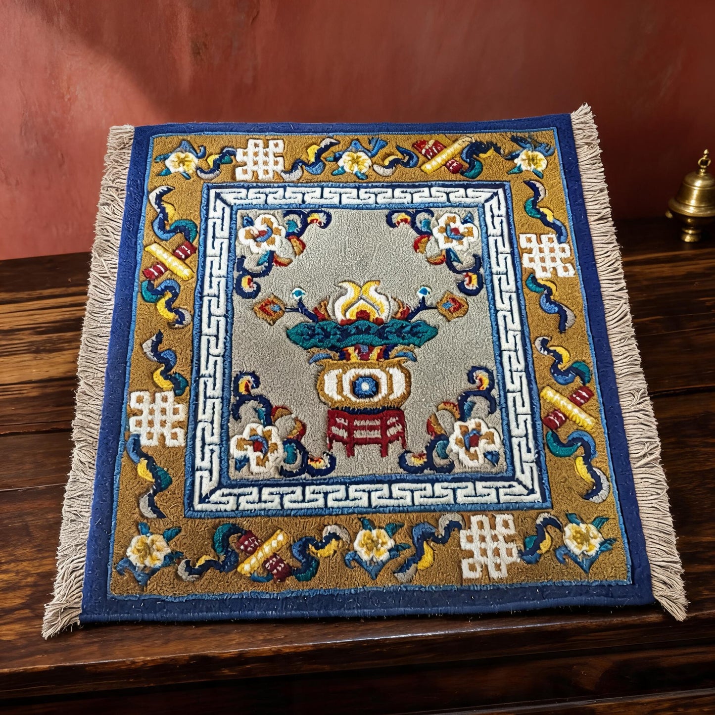 Treasure Vase · Gray Camel handwoven Tibetan wool seat cushion